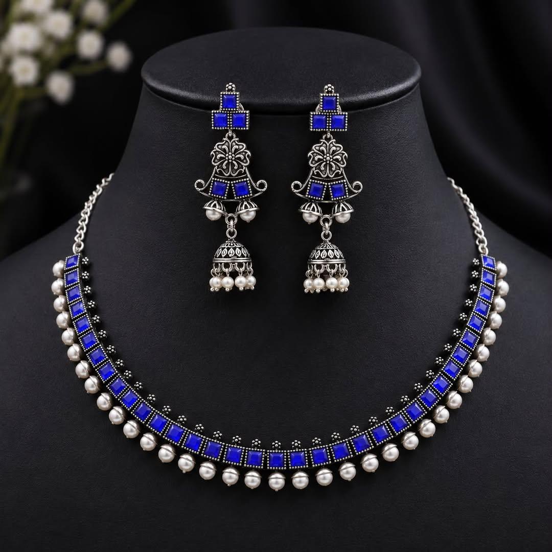 Name : Diva Elegant Jewellery Sets  Base Metal : Brass  Plating : Brass Plated  Stone Type : No Stone  Sizing : Adjustable  Type : Necklace and Earrings  Net Quantity (N) : 1
