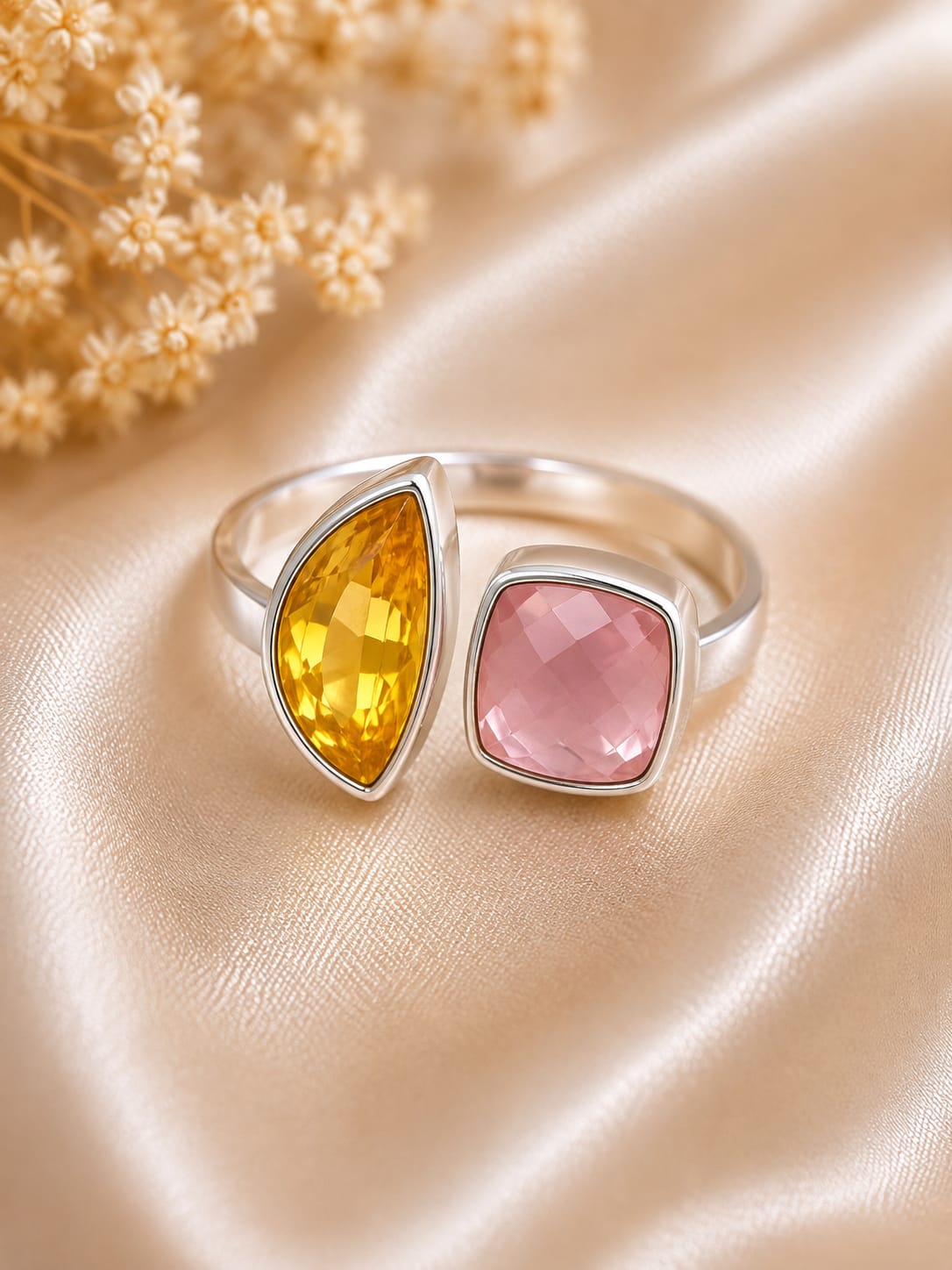 Zarkan & roze quartz ring silver plated