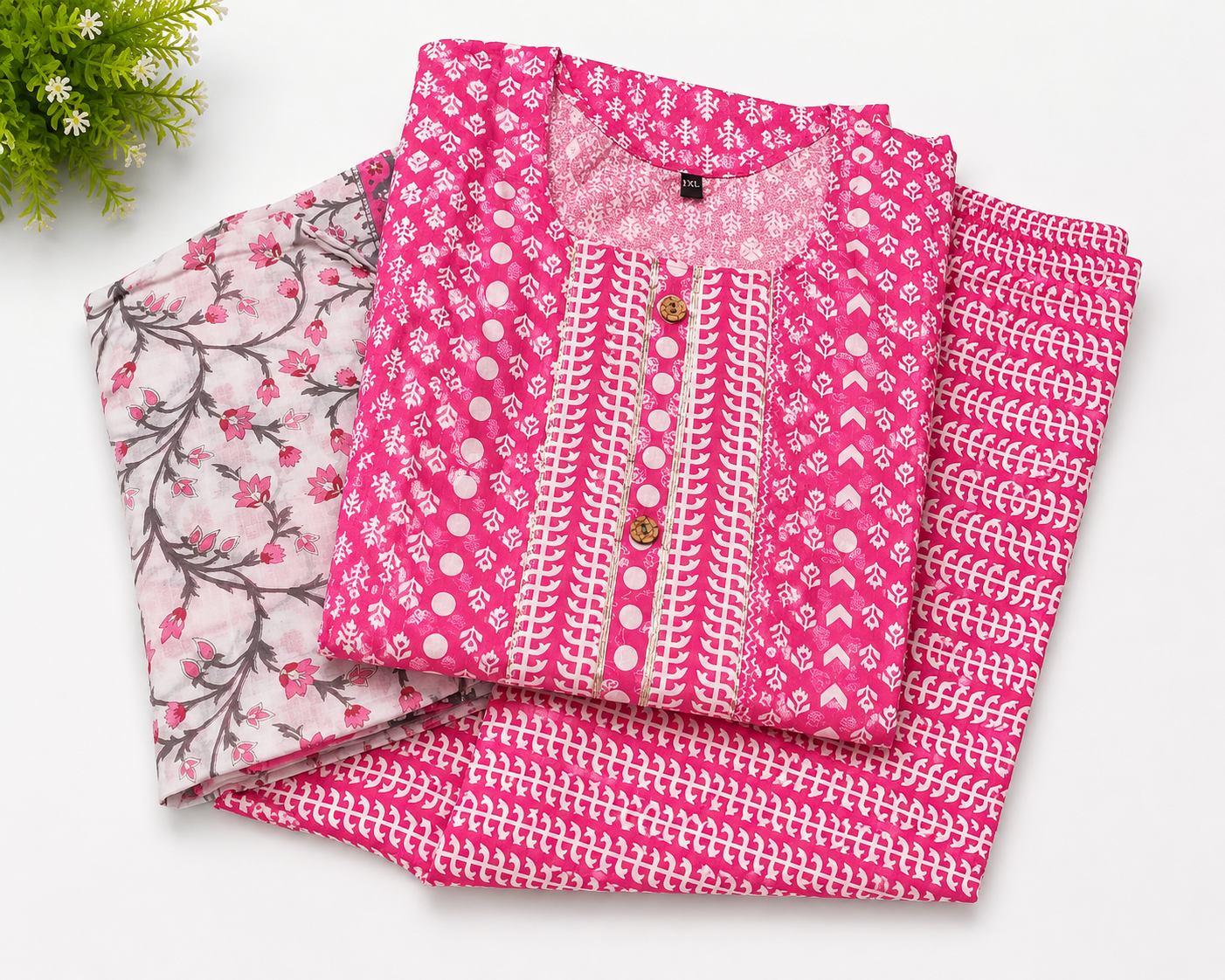 pink dupatta pant kurta set in pure cotton